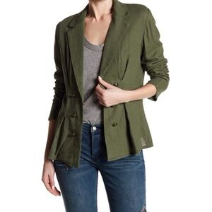 Free People Cinched Waist Linen Blazer | Medium | Army Green